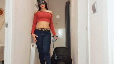 33322 - Goddess in jeans with slave on leash